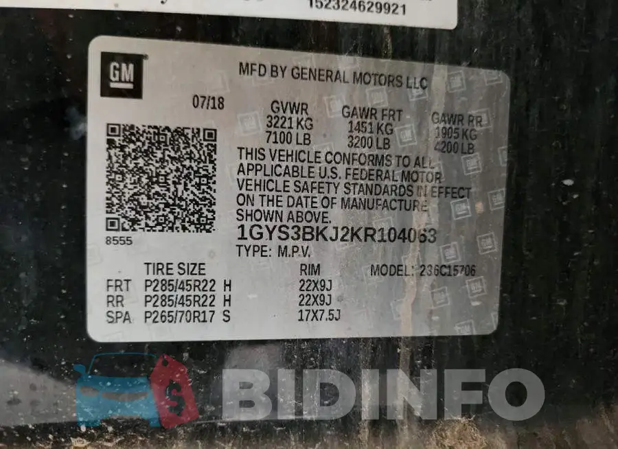 1GYS3BKJ2KR104063 Photo# 12