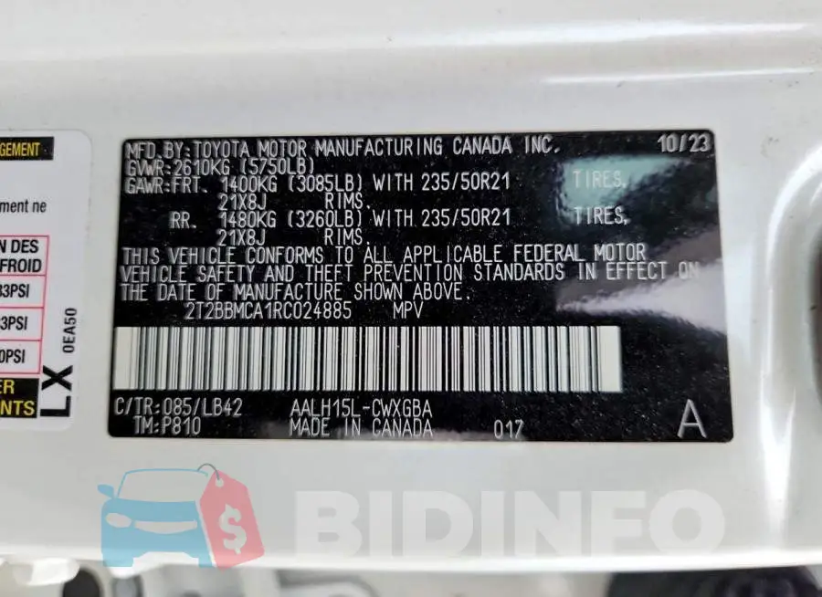 2T2BBMCA1RC024885 Photo# 14