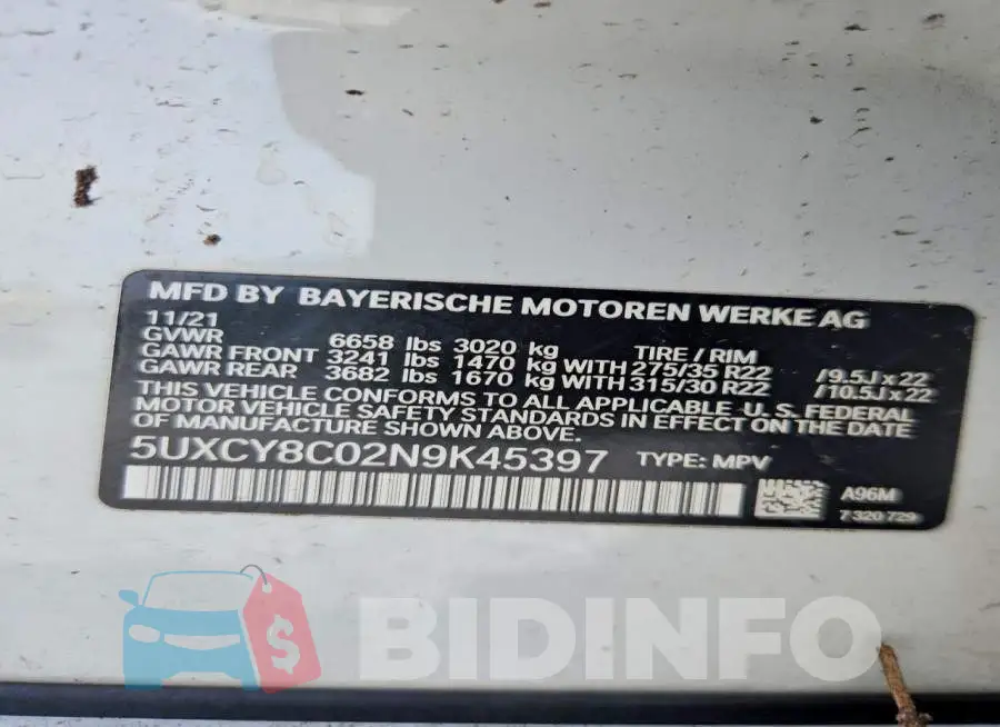 5UXCY8C02N9K45397 Photo# 13