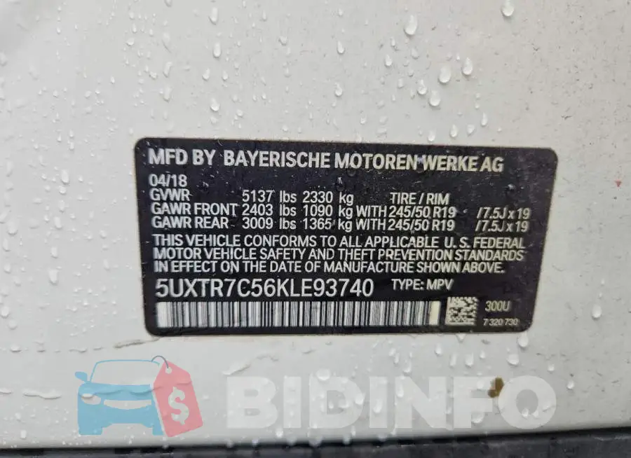 5UXTR7C56KLE93740 Photo# 13