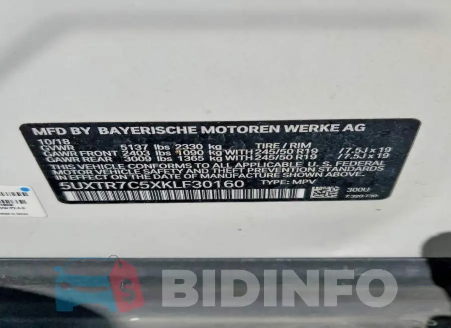 5UXTR7C5XKLF30160 Photo# 13