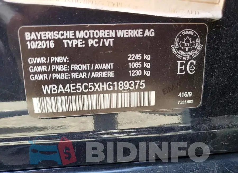 WBA4E5C5XHG189375 Photo# 12