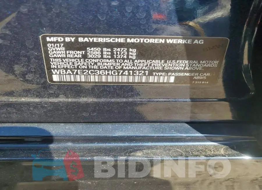 WBA7E2C36HG741321 Photo# 12