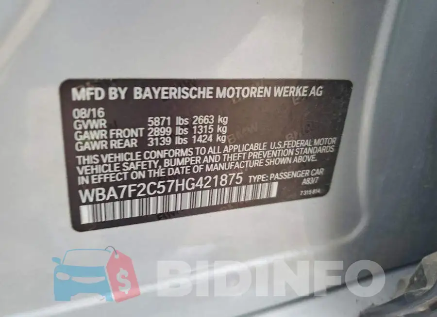 WBA7F2C57HG421875 Photo# 12