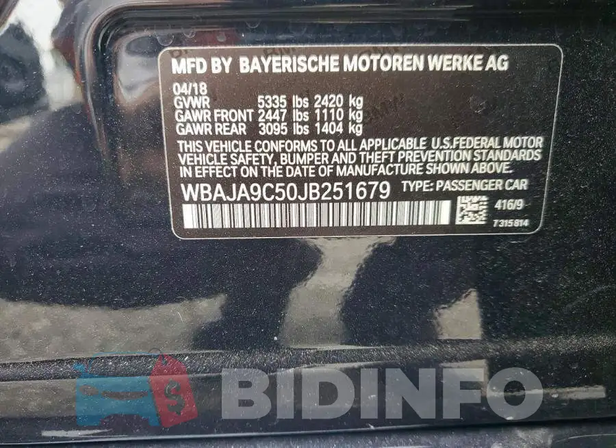 WBAJA9C50JB251679 Photo# 12