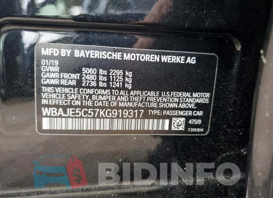 WBAJE5C57KG919317 Photo# 12