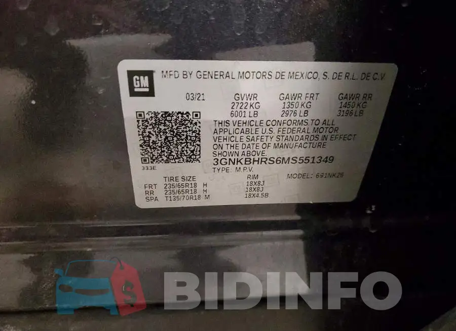 3GNKBHRS6MS551349 Photo# 13