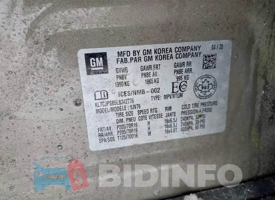 KL7CJPSB5LB342776 Photo# 13