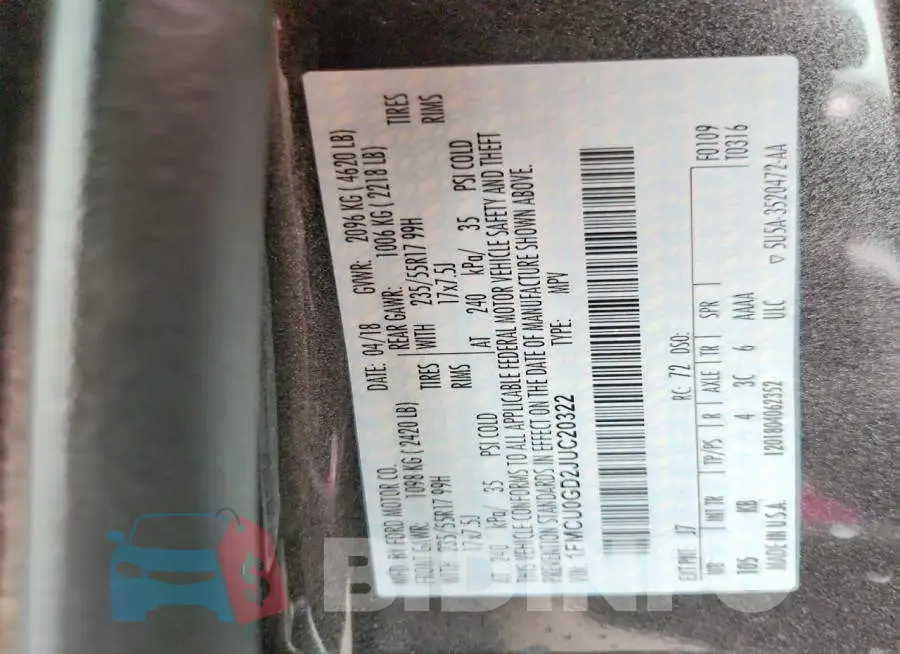 1FMCU0GD2JUC20322 Photo# 12