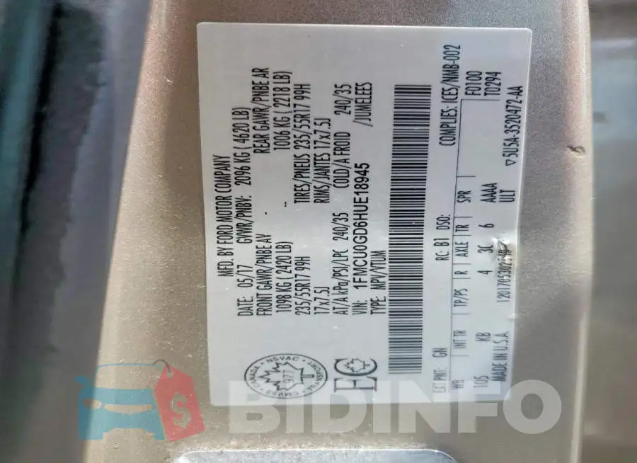 1FMCU0GD6HUE18945 Photo# 12