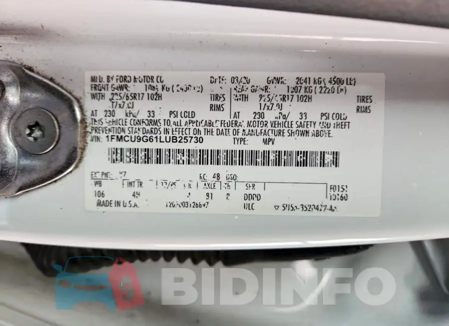 1FMCU9G61LUB25730 Photo# 13