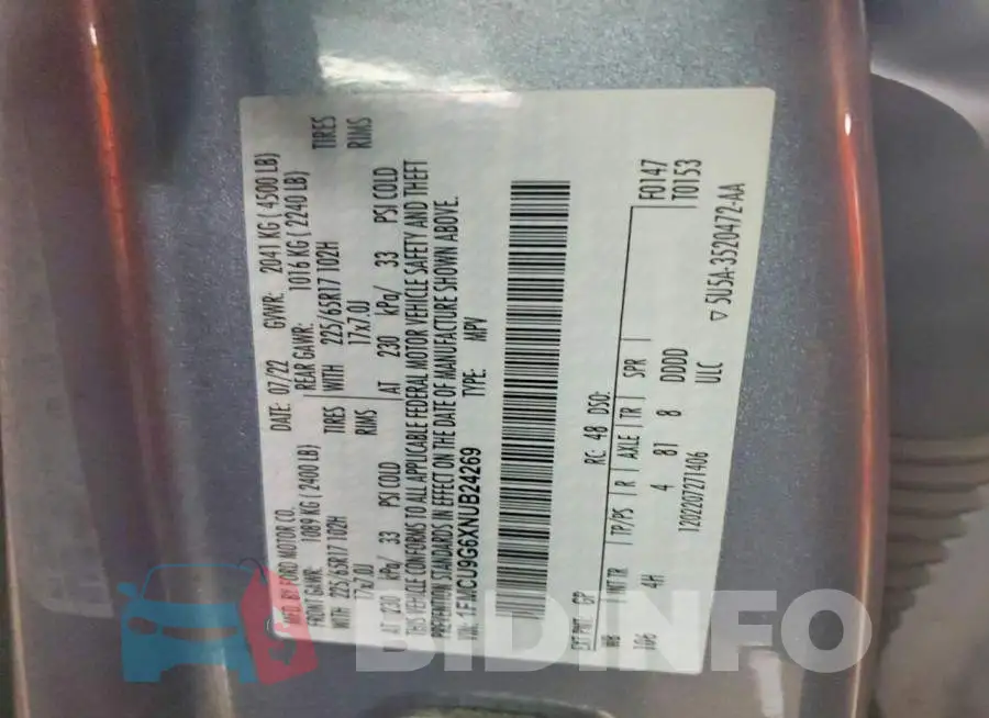 1FMCU9G6XNUB24269 Photo# 12
