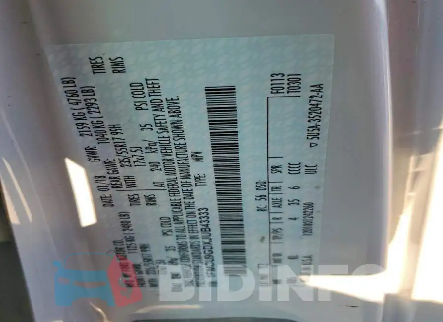 1FMCU9GDXJUB43333 Photo# 13