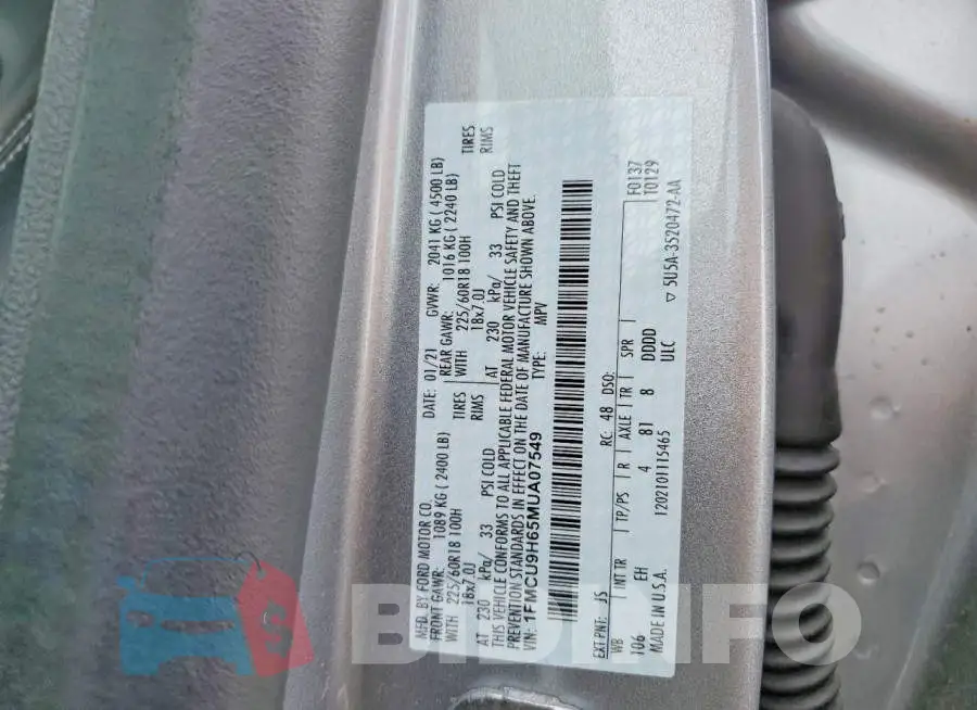 1FMCU9H65MUA07549 Photo# 13