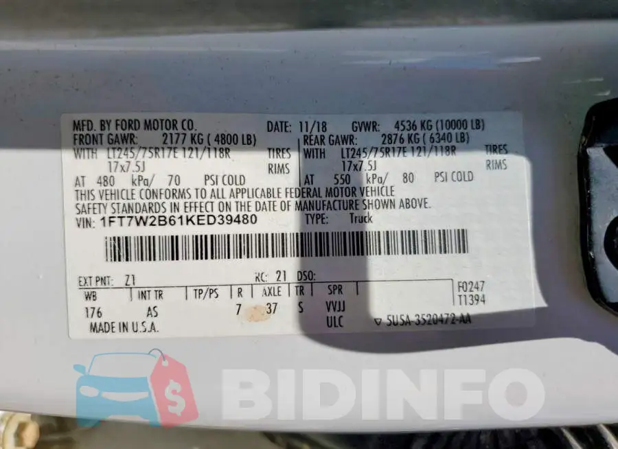 1FT7W2B61KED39480 Photo# 12