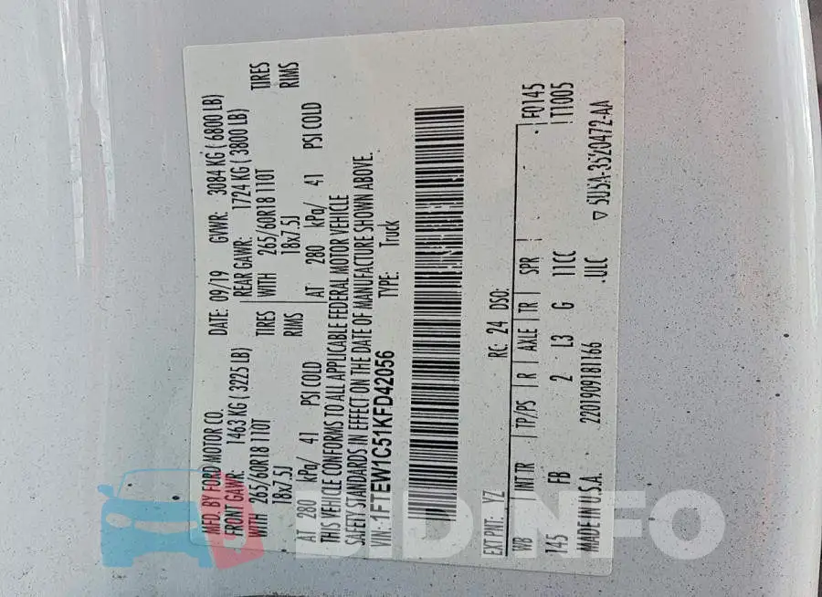1FTEW1C51KFD42056 Photo# 13