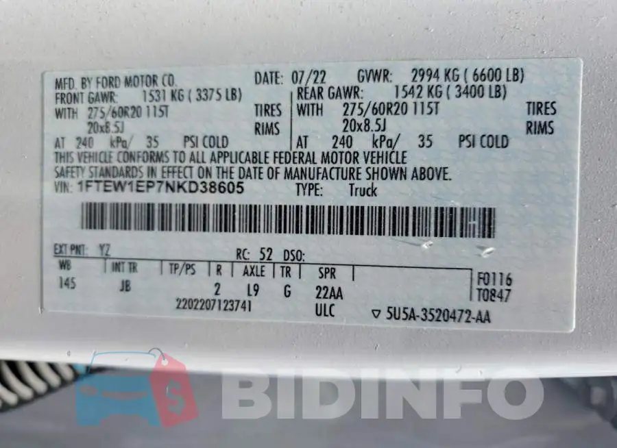 1FTEW1EP7NKD38605 Photo# 12