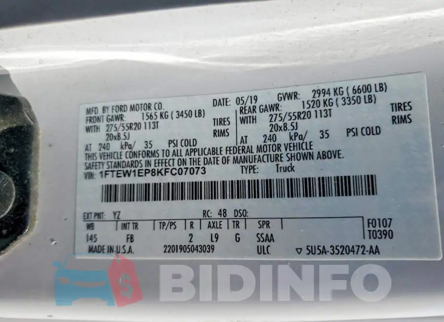 1FTEW1EP8KFC07073 Photo# 12
