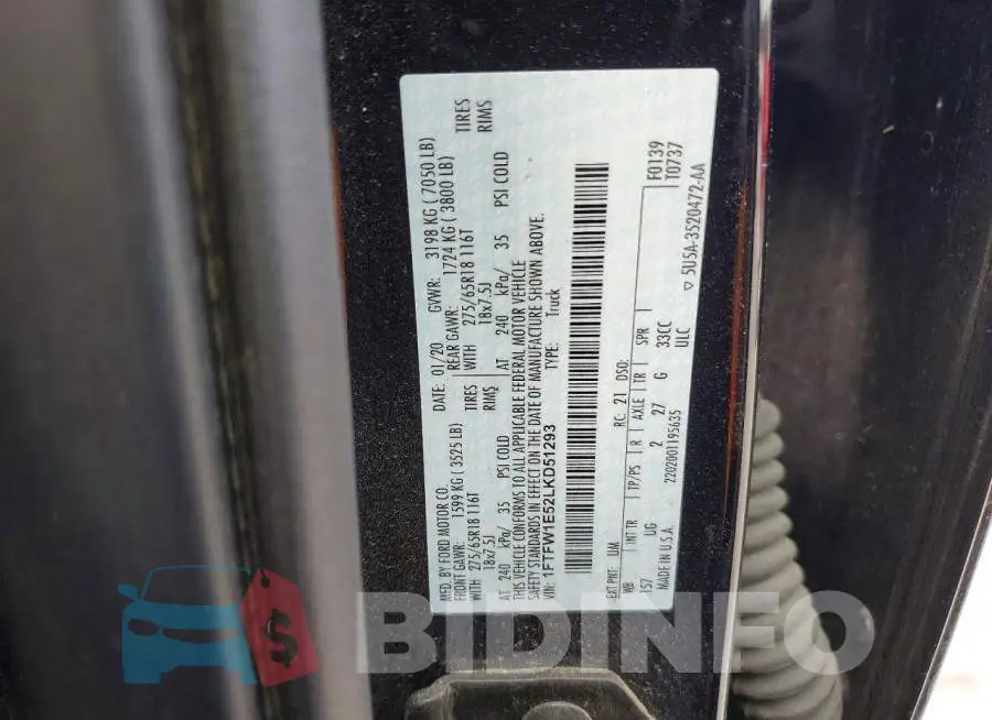 1FTFW1E52LKD51293 Photo# 13