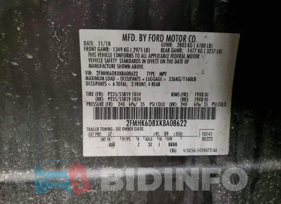 2FMHK6D8XKBA08622 Photo# 14