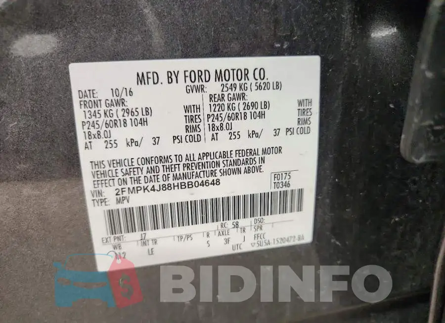 2FMPK4J88HBB04648 Photo# 13