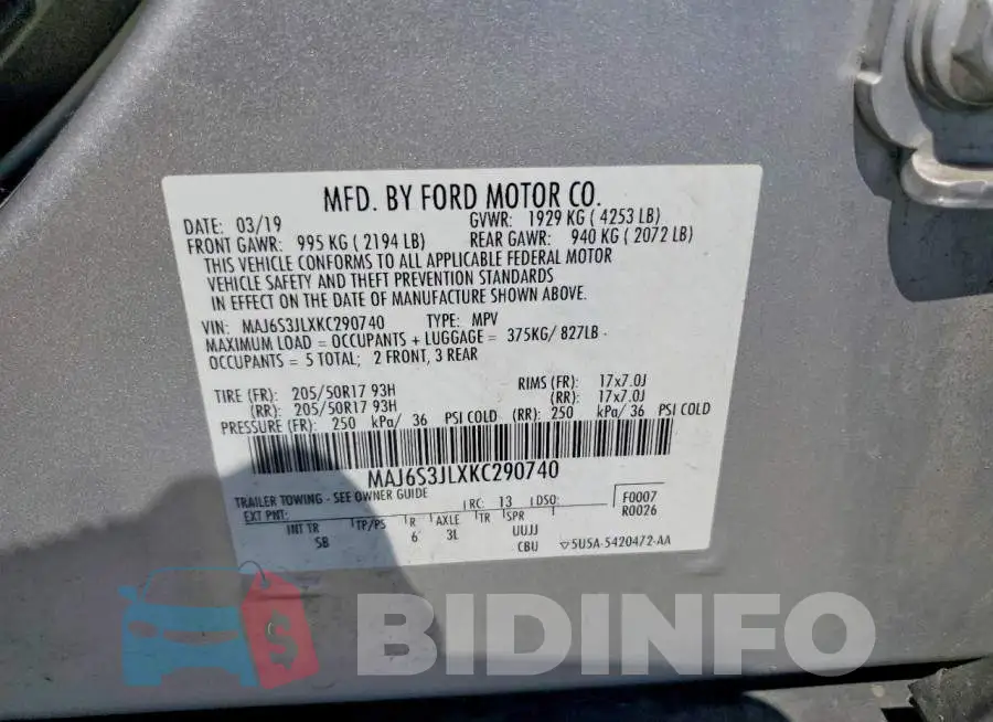 MAJ6S3JLXKC290740 Photo# 13