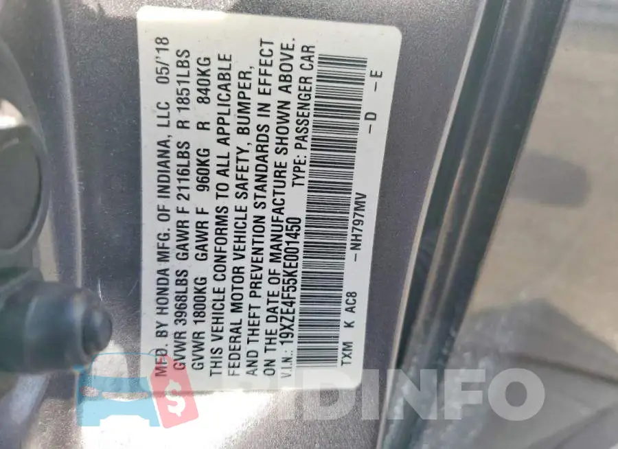19XZE4F55KE001450 Photo# 12