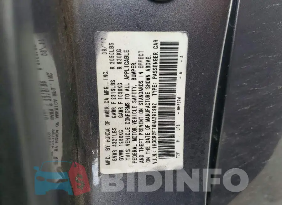 1HGCR2F78HA297982 Photo# 13