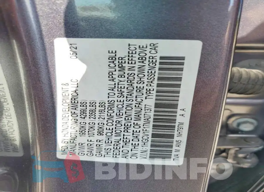 1HGCV1F17MA071377 Photo# 12