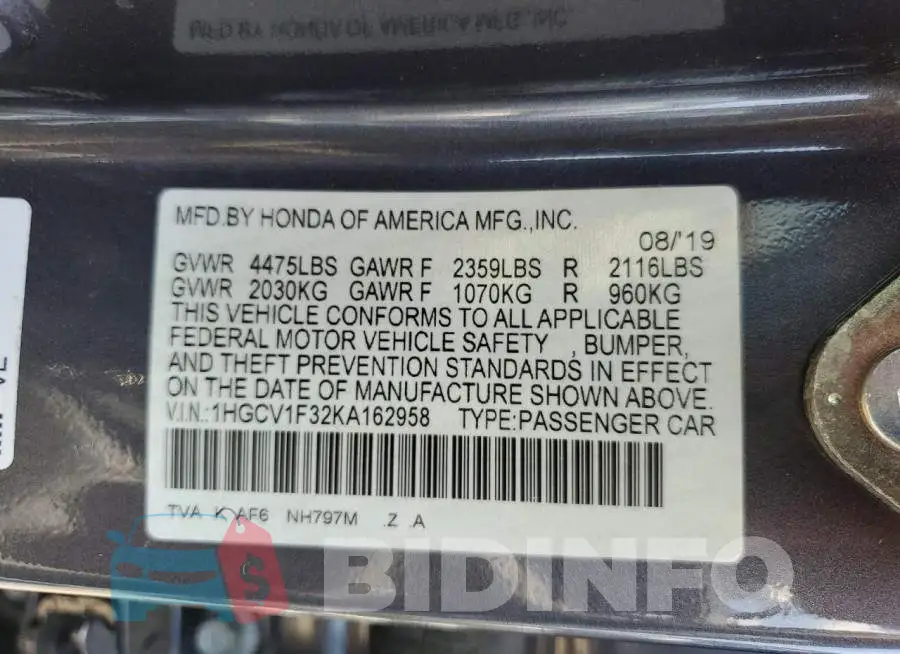 1HGCV1F32KA162958 Photo# 13