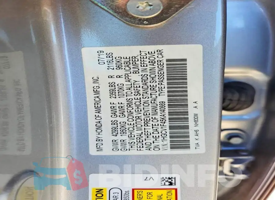 1HGCV1F45KA140669 Photo# 12