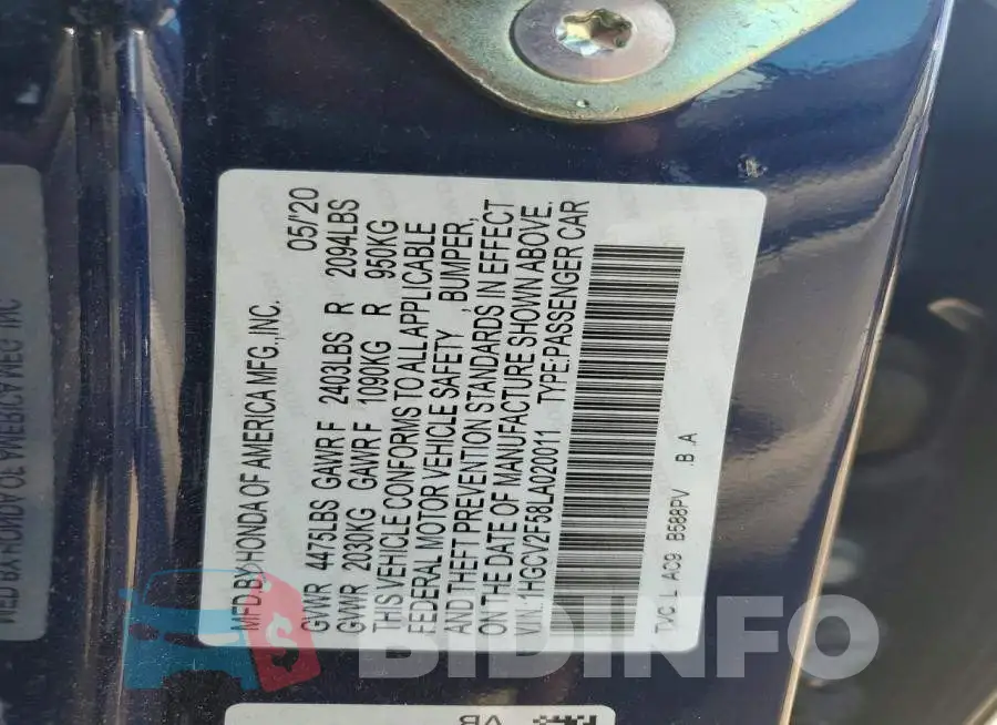 1HGCV2F58LA020011 Photo# 12