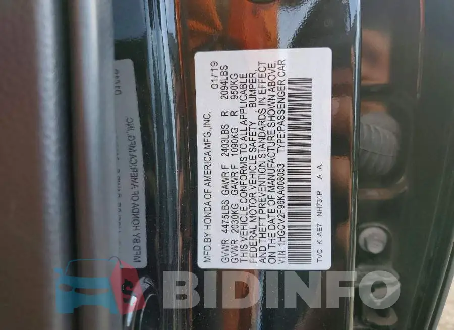 1HGCV2F96KA008053 Photo# 12