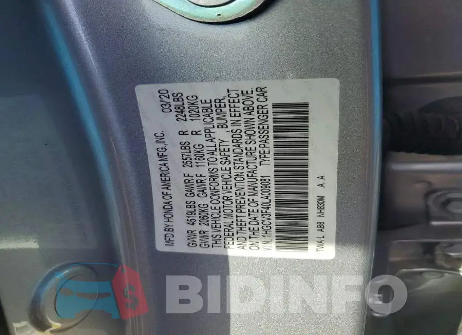 1HGCV3F40LA009081 Photo# 12