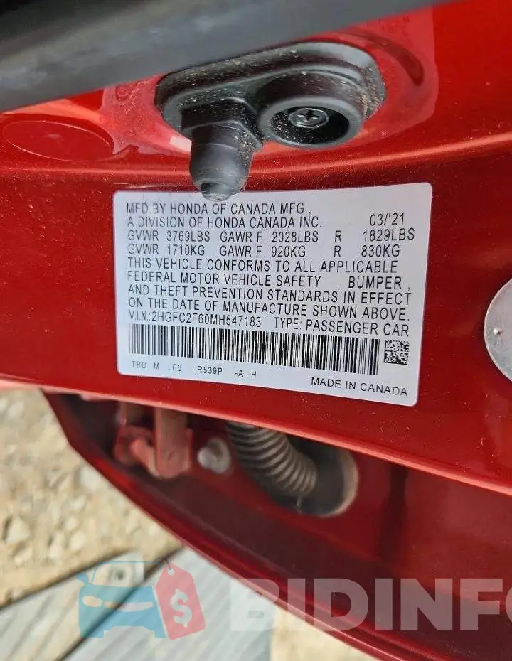 2HGFC2F60MH547183 Photo# 12
