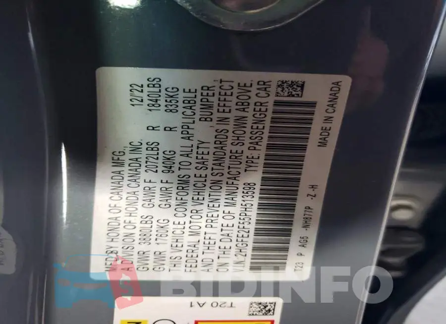 2HGFE2F55PH513598 Photo# 12