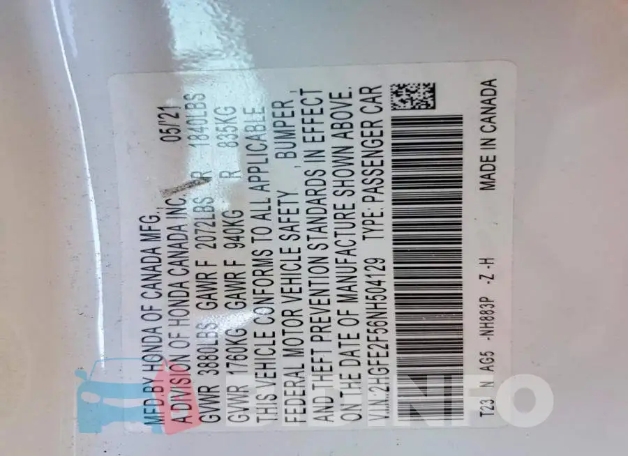 2HGFE2F56NH504129 Photo# 12
