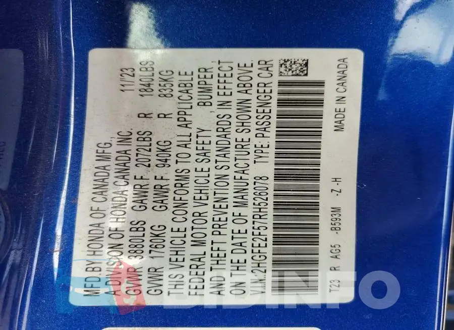 2HGFE2F57RH526078 Photo# 13