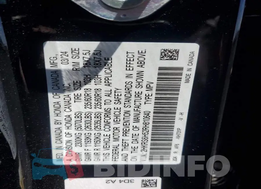 2HKRS6H52RH810640 Photo# 13