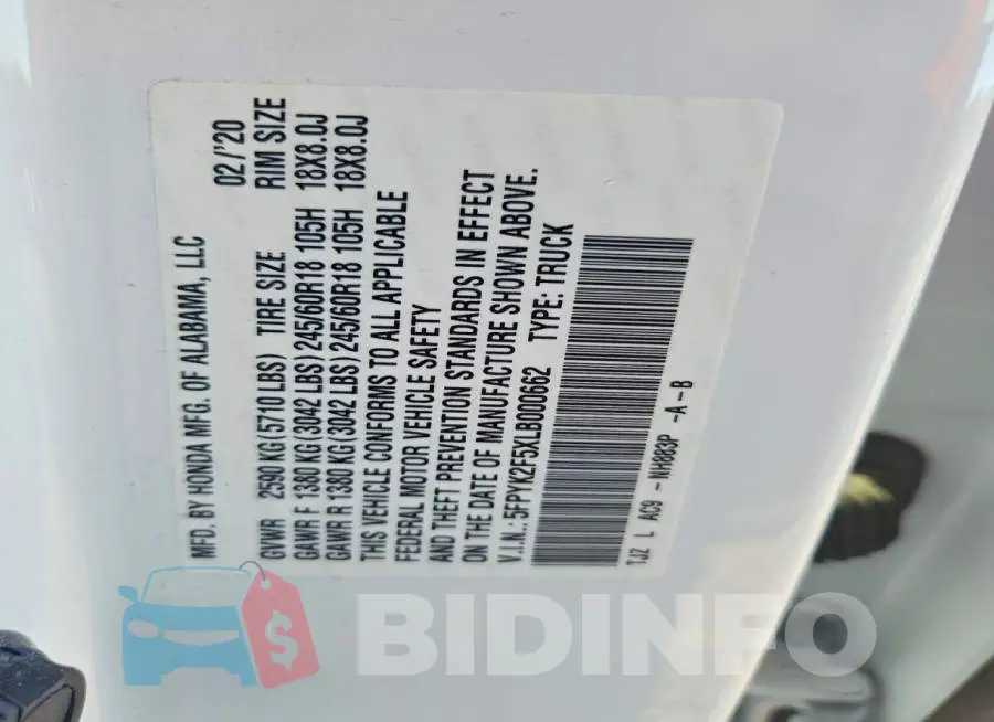 5FPYK2F5XLB000662 Photo# 12