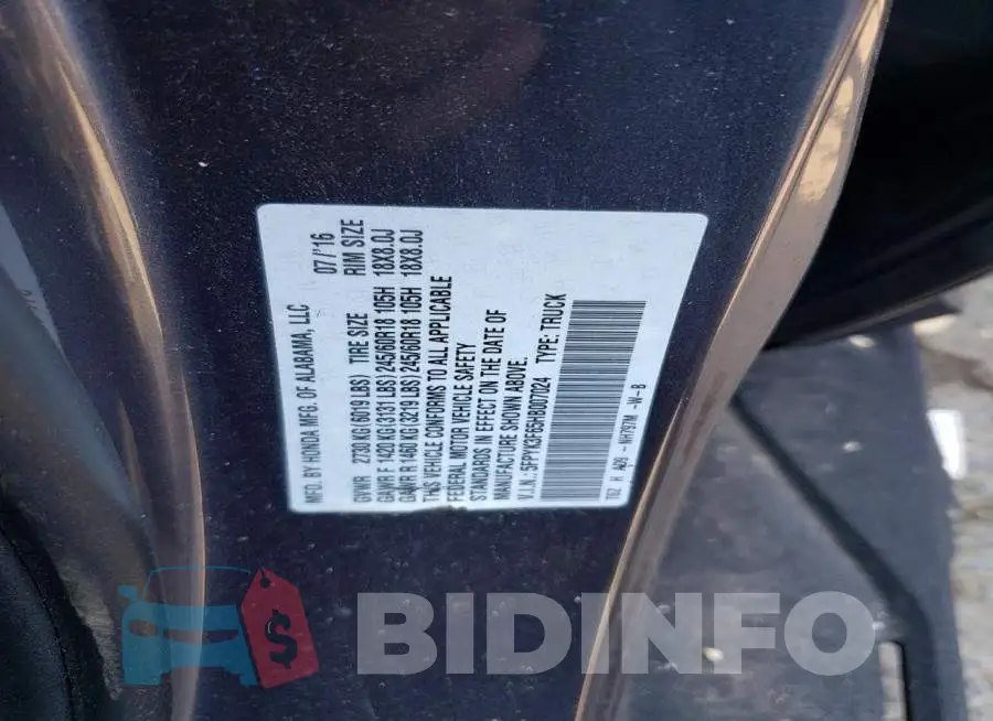 5FPYK3F65HB007024 Photo# 12