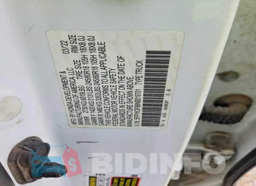 5FPYK3F88NB019701 Photo# 12
