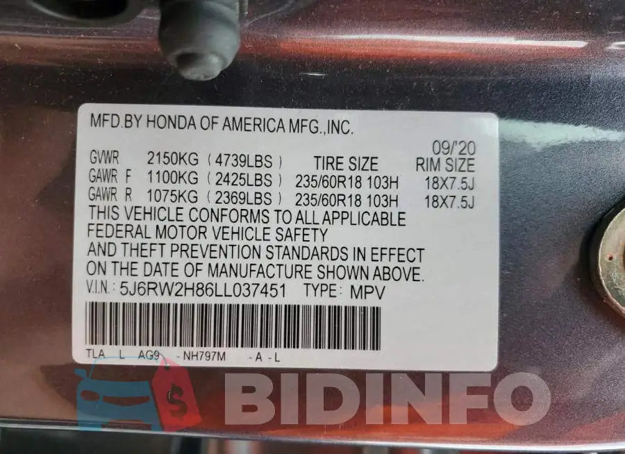 5J6RW2H86LL037451 Photo# 13