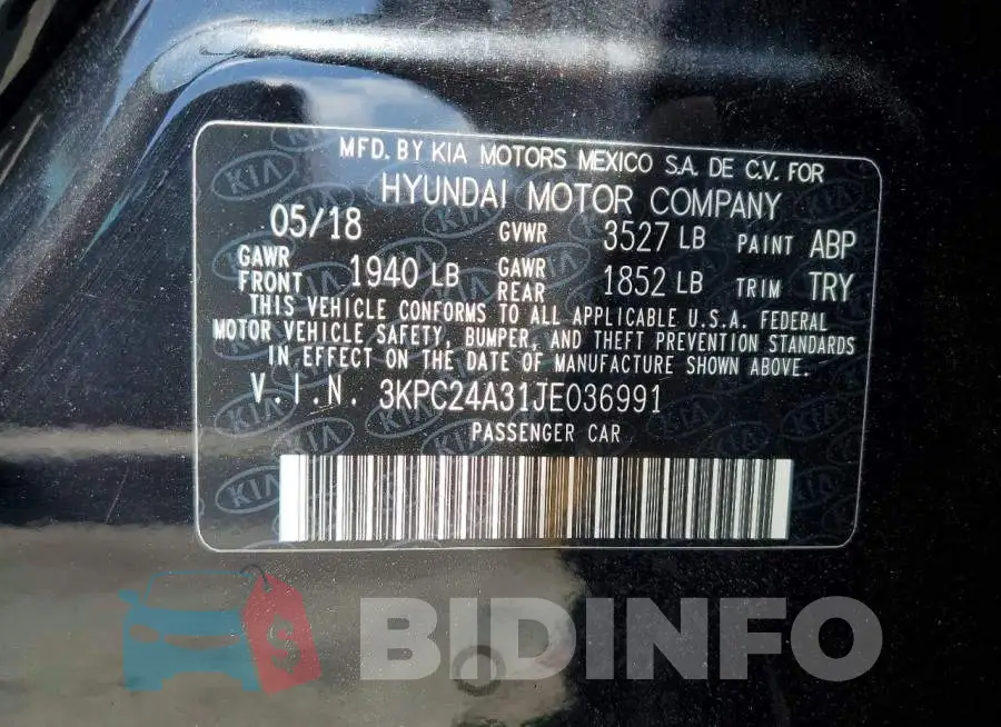 3KPC24A31JE036991 Photo# 12