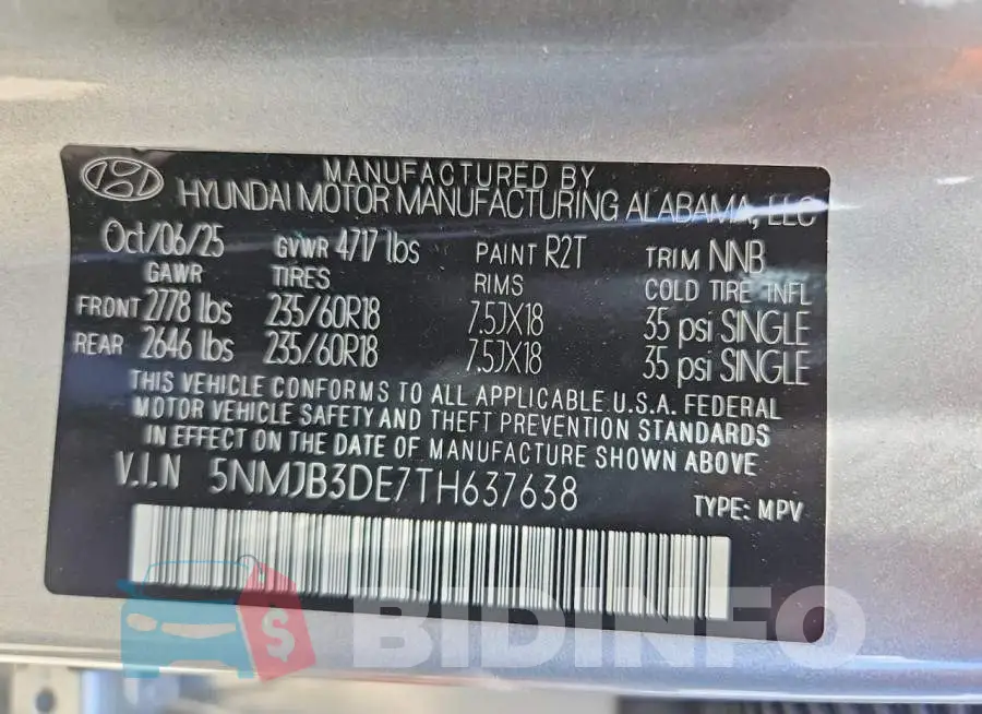 5NMJB3DE7TH637638 Photo# 13