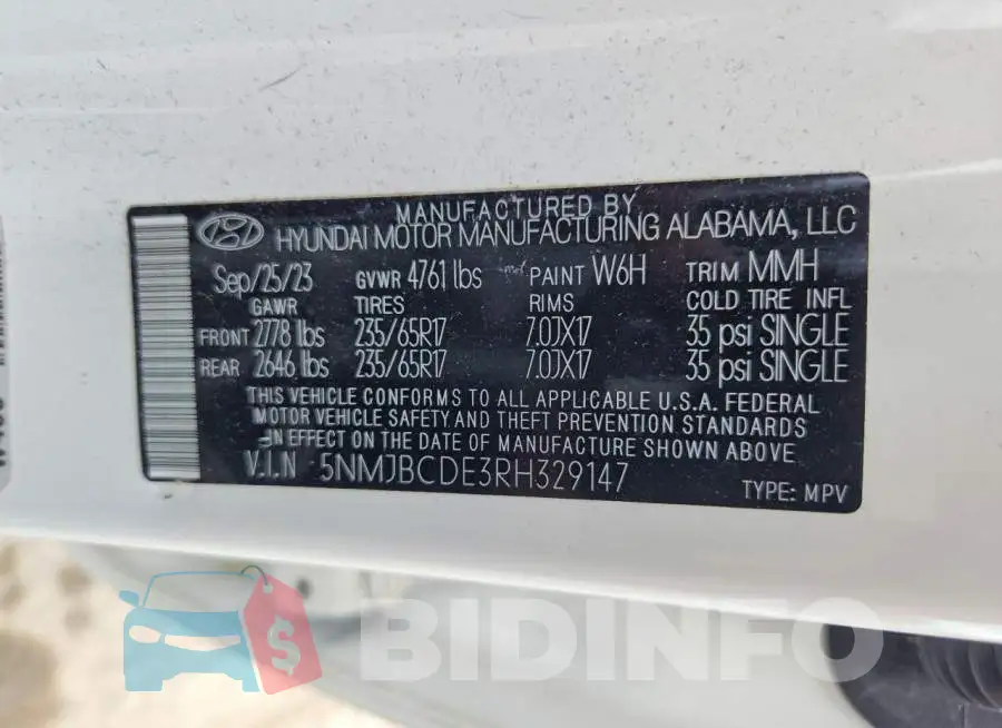 5NMJBCDE3RH329147 Photo# 13