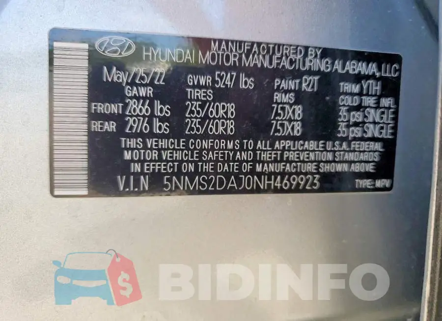 5NMS2DAJ0NH469923 Photo# 14
