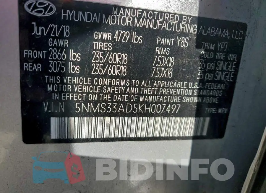 5NMS33AD5KH007497 Photo# 13