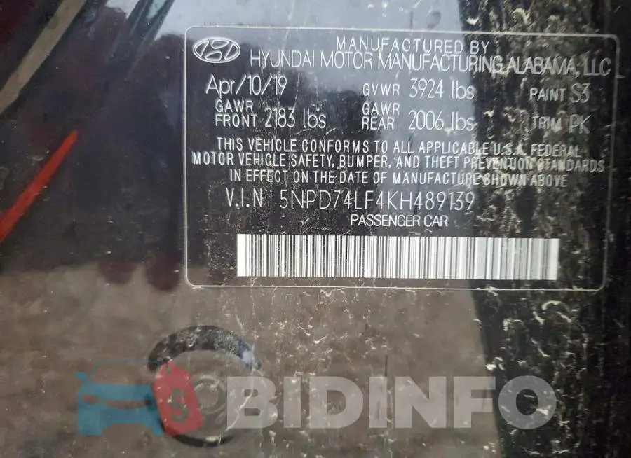 5NPD74LF4KH489139 Photo# 13