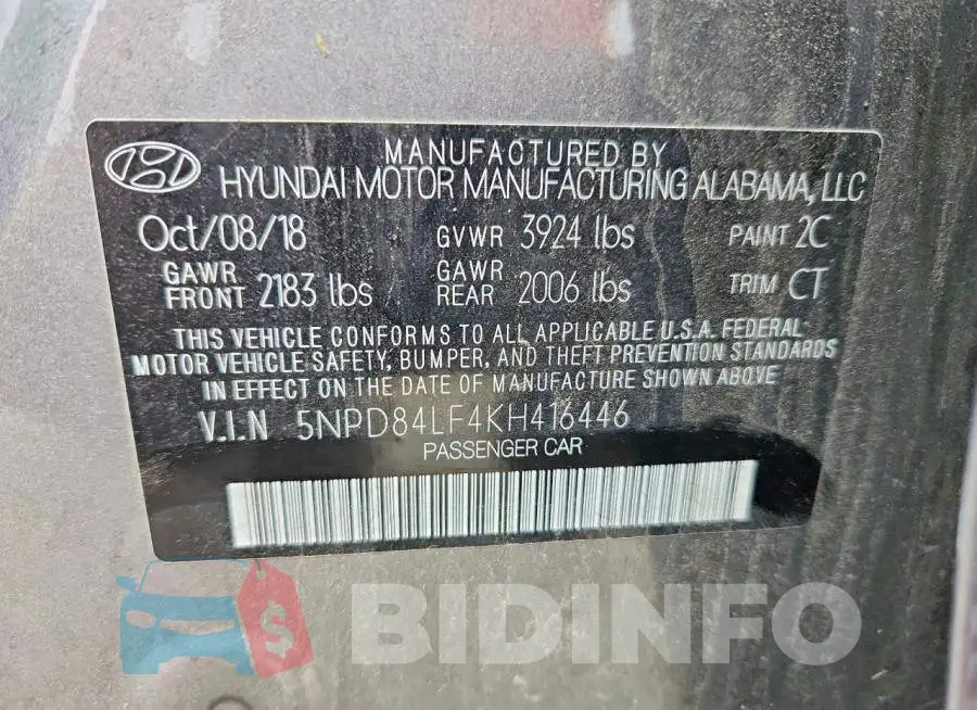 5NPD84LF4KH416446 Photo# 12